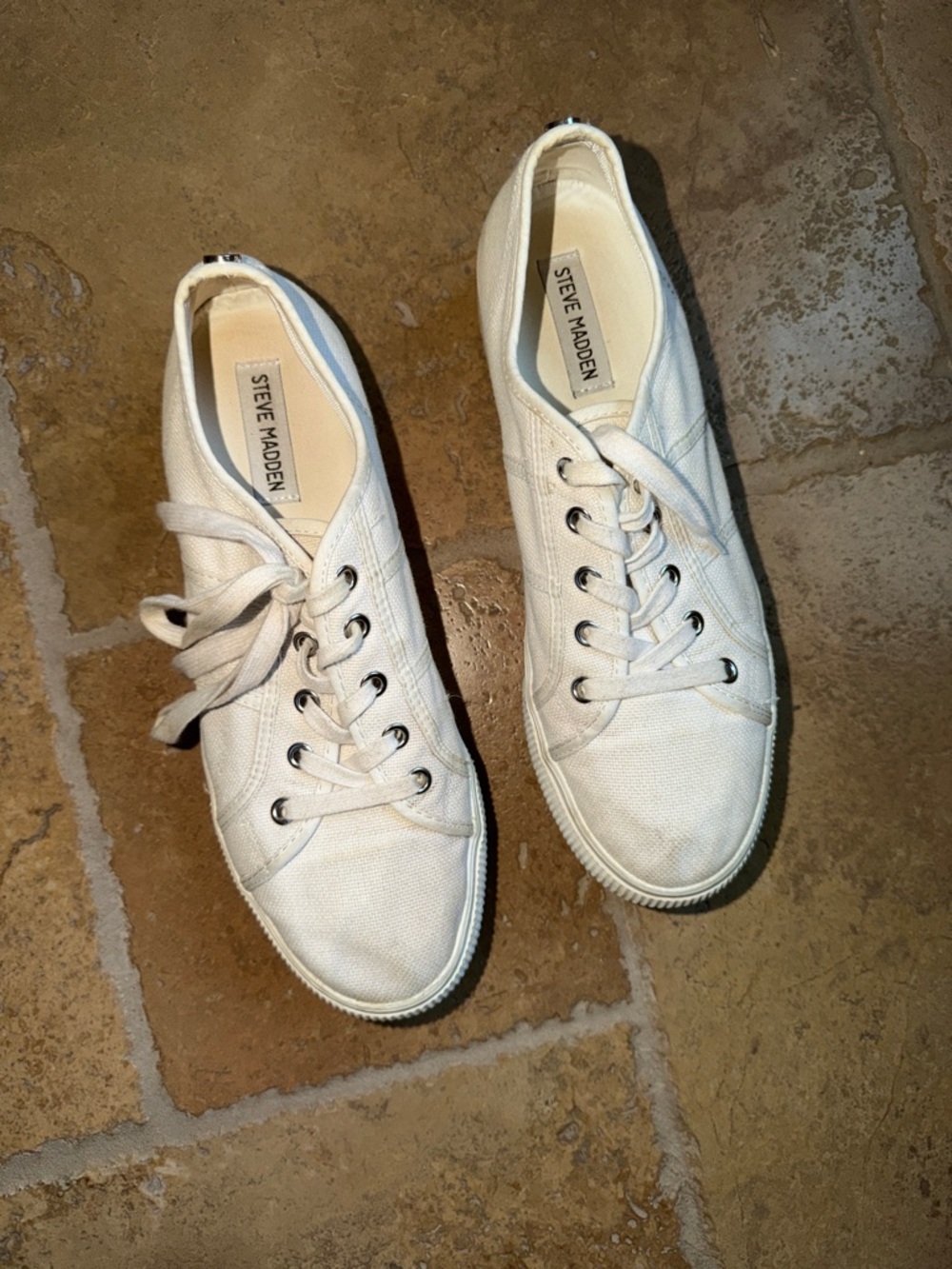 Steve Madden Off-White Canvas Lace-Up Sneakers